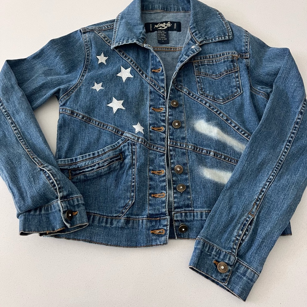 Authentic original ANGFU blue button down jean jacket‎